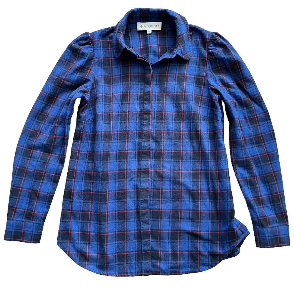 TUCKERNUCK PLAID BUTTON UP TOP SIZE XS CLASSIC MODERN CHIC STYLISH CHIC